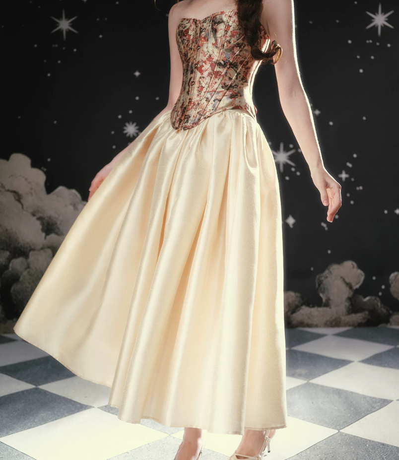 Robe de bal de princesse bustier à volants en satin long, robe de soirée C8117
