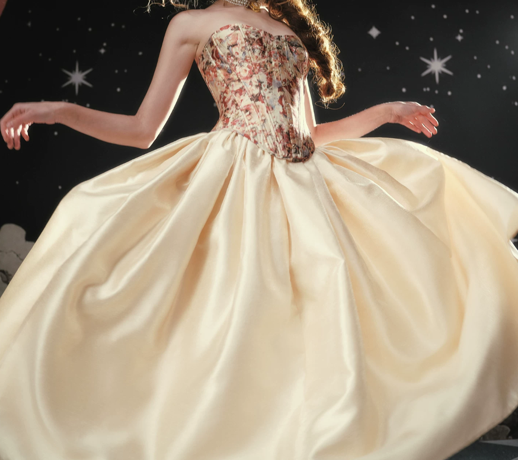 Robe de bal de princesse bustier à volants en satin long, robe de soirée C8117
