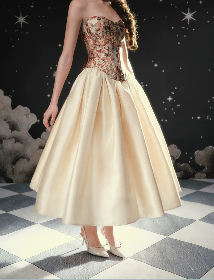 Robe de bal de princesse bustier à volants en satin long, robe de soirée C8117