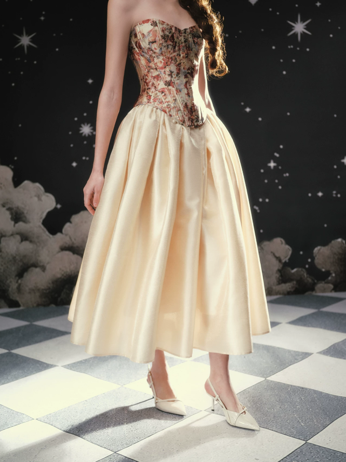 Robe de bal de princesse bustier à volants en satin long, robe de soirée C8117