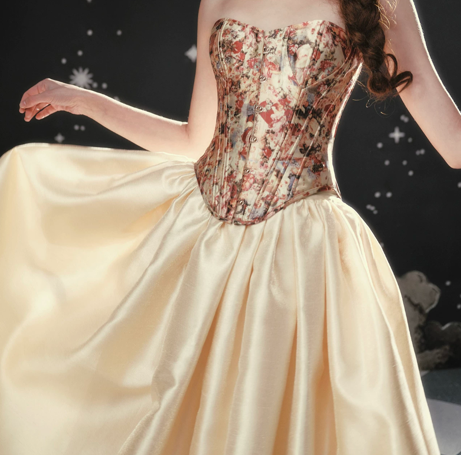 Robe de bal de princesse bustier à volants en satin long, robe de soirée C8117