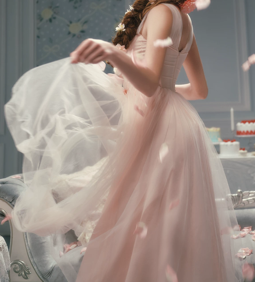 Robe de bal de princesse bustier à volants en satin long, robe de soirée C8117