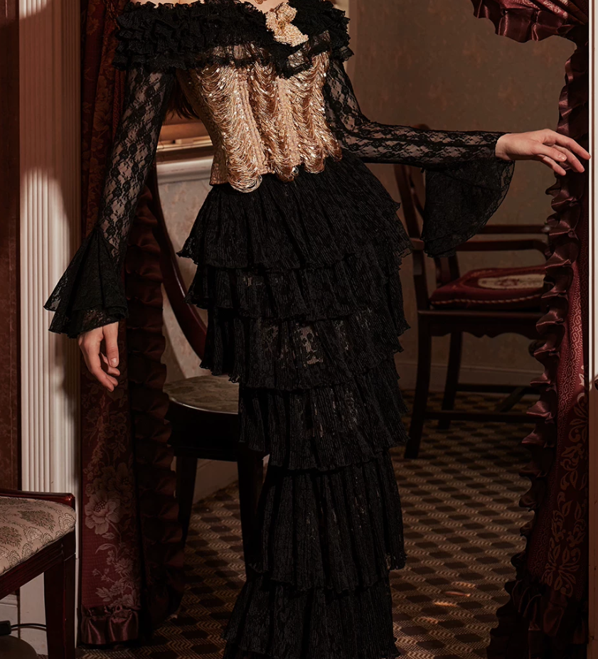 Robe de bal de princesse bustier à volants en satin long, robe de soirée C8117