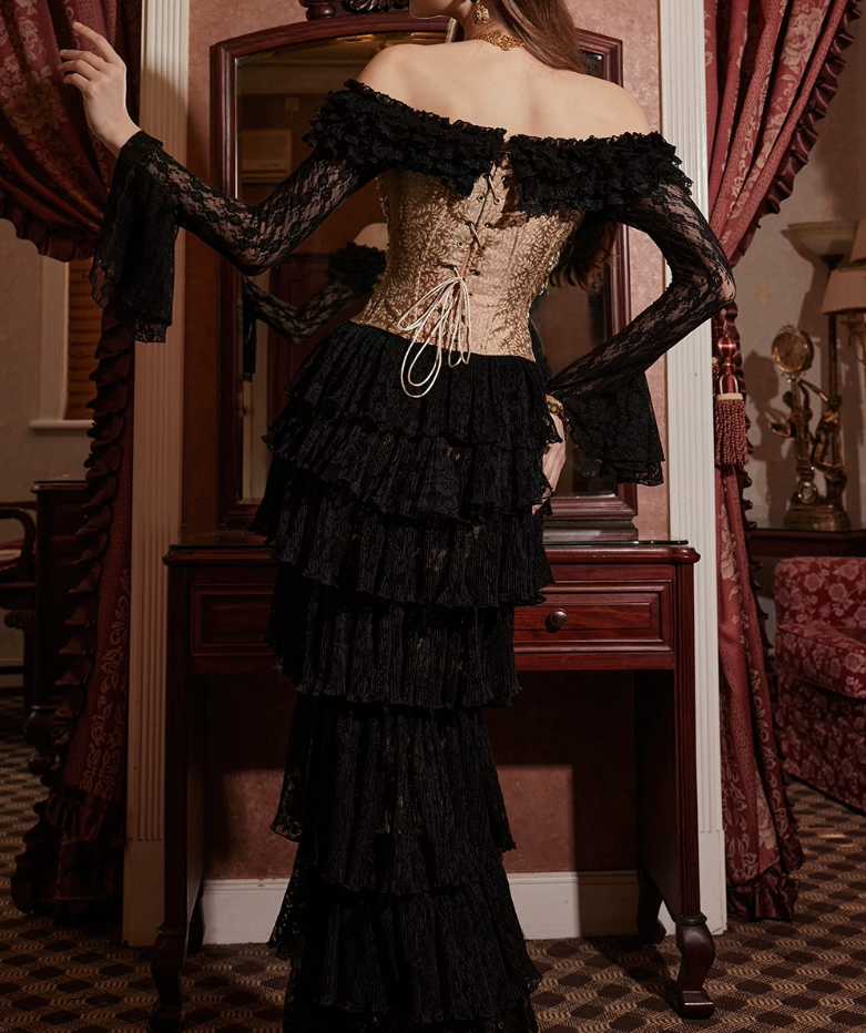 Robe de bal de princesse bustier à volants en satin long, robe de soirée C8117