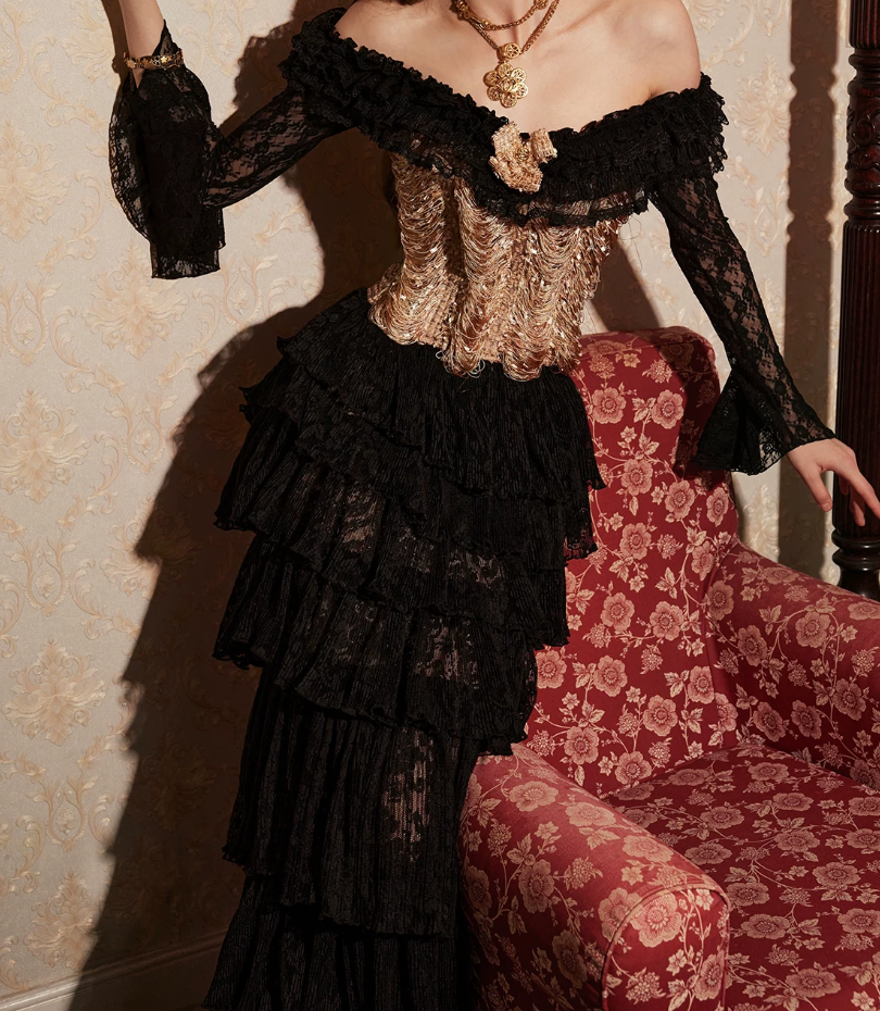 Robe de bal de princesse bustier à volants en satin long, robe de soirée C8117