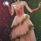 Robe de bal de princesse bustier à volants en satin long, robe de soirée C8117