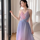 Vintage sirène licou sans manches Ombre rose longues robes de bal C85