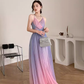 Vintage sirène licou sans manches Ombre rose longues robes de bal C85