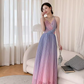 Vintage sirène licou sans manches Ombre rose longues robes de bal C85