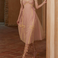 Chic Off-Shoulder Pink Prom Dress Tulle A-Line Evening Dress C8607