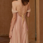 Chic Off-Shoulder Pink Prom Dress Tulle A-Line Evening Dress C8607