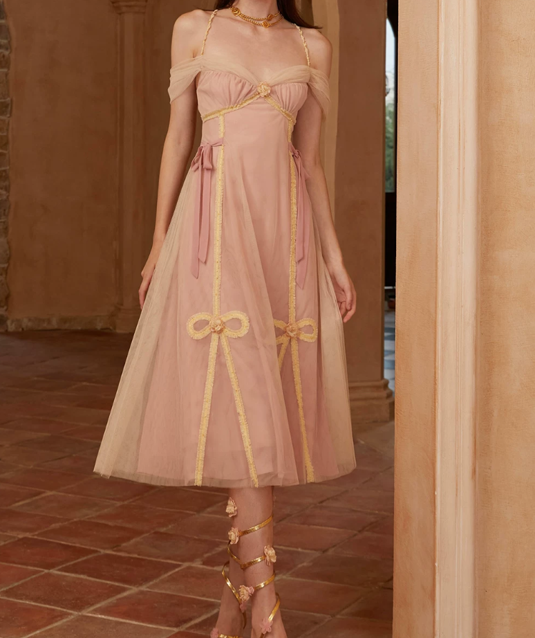 Chic Off-Shoulder Pink Prom Dress Tulle A-Line Evening Dress C8607
