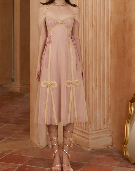 Chic Off-Shoulder Pink Prom Dress Tulle A-Line Evening Dress C8607