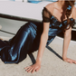 Robe de bal de princesse bustier à volants en satin long, robe de soirée C8117