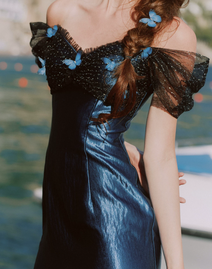 Robe de bal de princesse bustier à volants en satin long, robe de soirée C8117