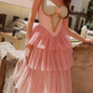 Robe de bal de princesse bustier à volants en satin long, robe de soirée C8117