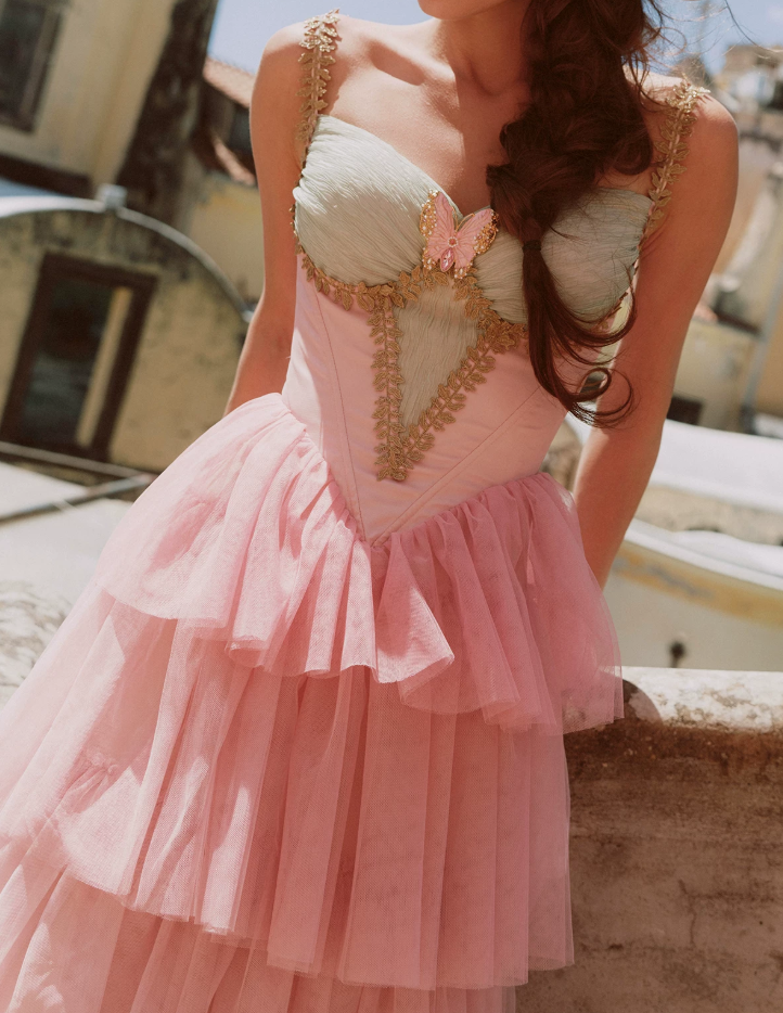 Robe de bal de princesse bustier à volants en satin long, robe de soirée C8117
