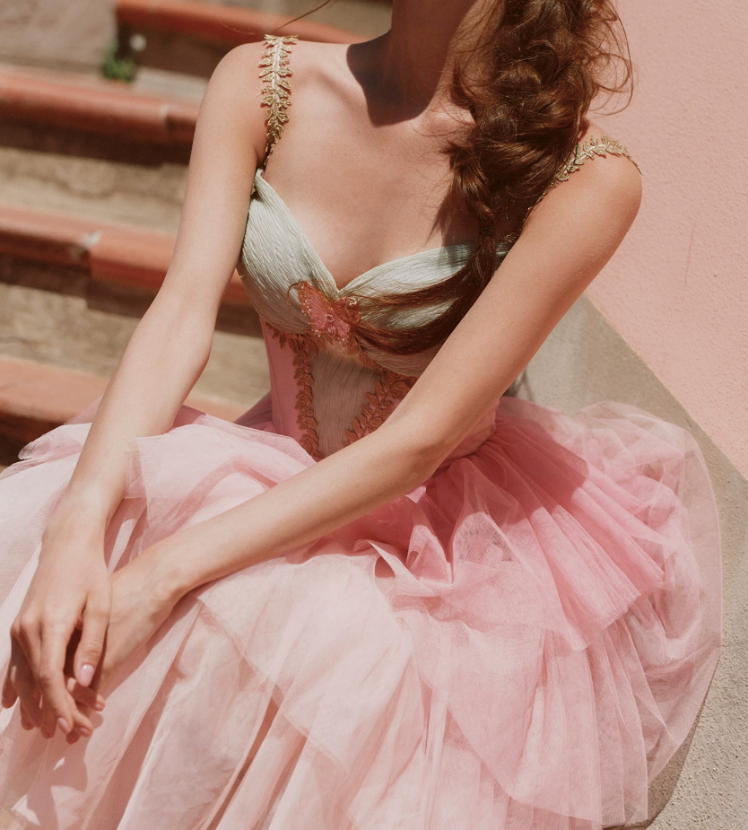 Robe de bal de princesse bustier à volants en satin long, robe de soirée C8117