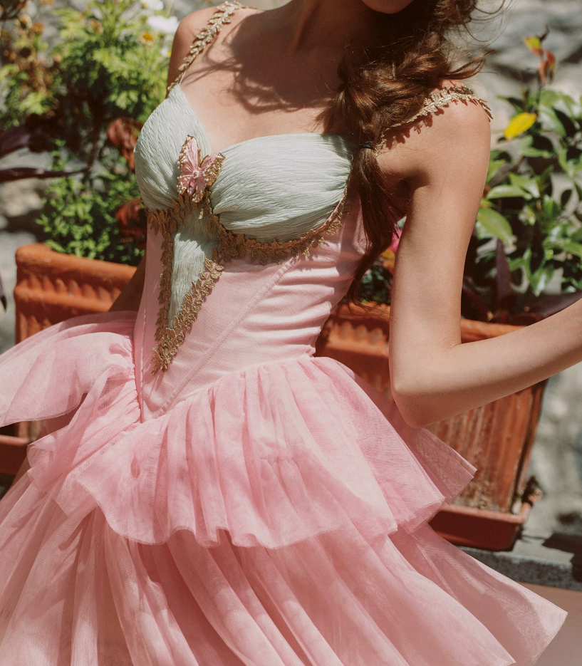 Robe de bal de princesse bustier à volants en satin long, robe de soirée C8117