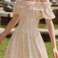 Fascinating Off-Shoulder Beige Prom Dress Floral A-Line Tiered Evening Dress C8617
