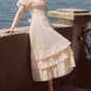 Fascinating Off-Shoulder Beige Prom Dress Floral A-Line Tiered Evening Dress C8617