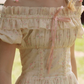 Fascinating Off-Shoulder Beige Prom Dress Floral A-Line Tiered Evening Dress C8617