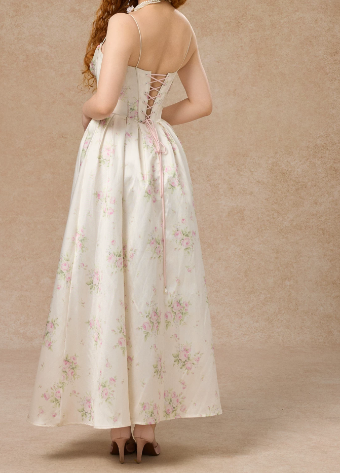Robe de bal de princesse bustier à volants en satin long, robe de soirée C8117