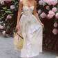Robe de bal de princesse bustier à volants en satin long, robe de soirée C8117