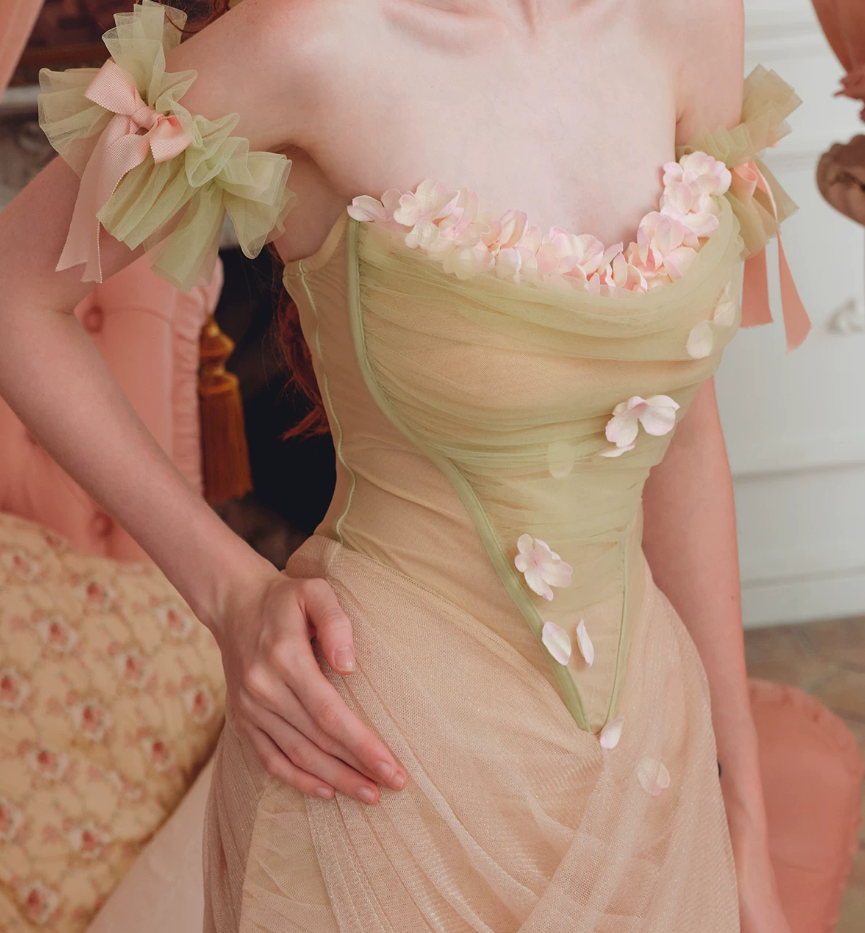 Robe de bal de princesse bustier à volants en satin long, robe de soirée C8117