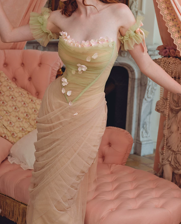 Robe de bal de princesse bustier à volants en satin long, robe de soirée C8117