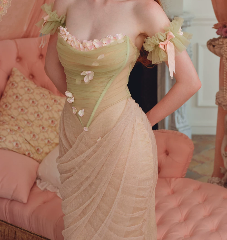 Robe de bal de princesse bustier à volants en satin long, robe de soirée C8117