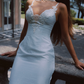 Robe de bal de princesse bustier à volants en satin long, robe de soirée C8117