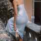 Robe de bal de princesse bustier à volants en satin long, robe de soirée C8117