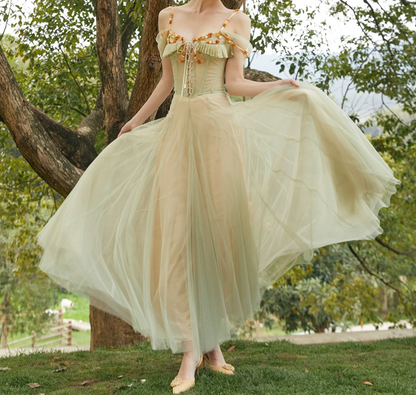 Robe de bal de princesse bustier à volants en satin long, robe de soirée C8117