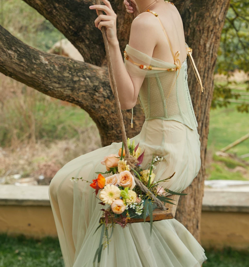 Robe de bal de princesse bustier à volants en satin long, robe de soirée C8117