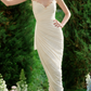 Chic Strapless White Wedding Dresses With Scarf Appliqeus Ruched Bridal Dress C8624