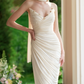 Chic Strapless White Wedding Dresses With Scarf Appliqeus Ruched Bridal Dress C8624