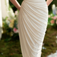 Chic Strapless White Wedding Dresses With Scarf Appliqeus Ruched Bridal Dress C8624