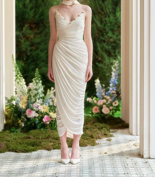 Superbe robe de mariée sirène bustier en satin et tulle, longue et en dentelle, C4563