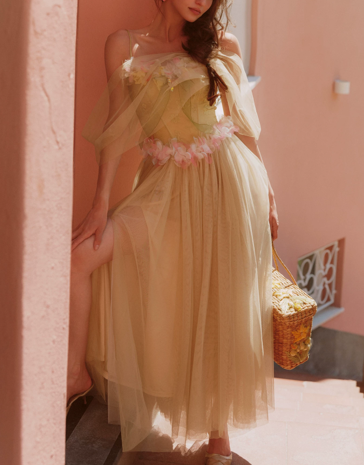 Vintage Spaghetti Straps Green Prom Dress Tulle Appliques A-Line Evening Dress C8626