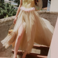 Vintage Spaghetti Straps Green Prom Dress Tulle Appliques A-Line Evening Dress C8626