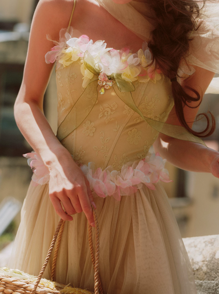 Vintage Spaghetti Straps Green Prom Dress Tulle Appliques A-Line Evening Dress C8626