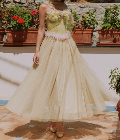 Vintage Spaghetti Straps Green Prom Dress Tulle Appliques A-Line Evening Dress C8626