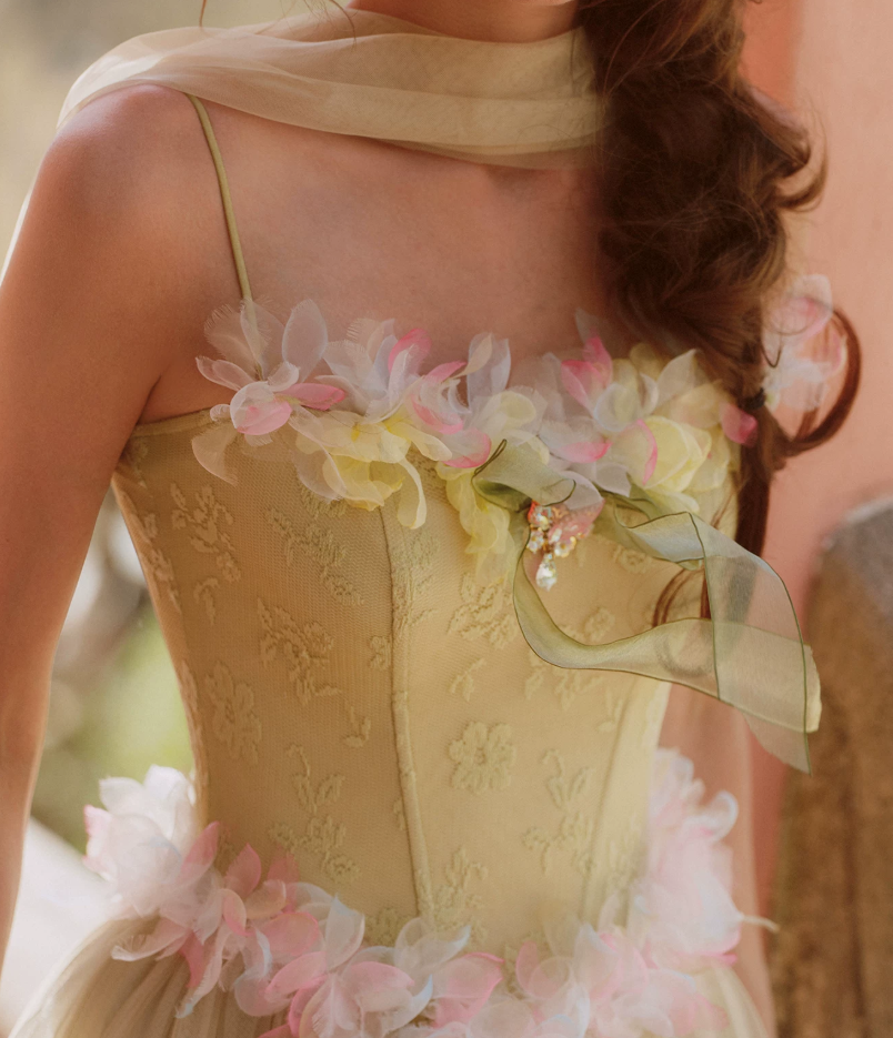 Vintage Spaghetti Straps Green Prom Dress Tulle Appliques A-Line Evening Dress C8626