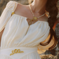 Flowy Short Sleeve White Prom Dress Chiffon A-Line Evening Dress C8627
