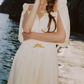 Flowy Short Sleeve White Prom Dress Chiffon A-Line Evening Dress C8627