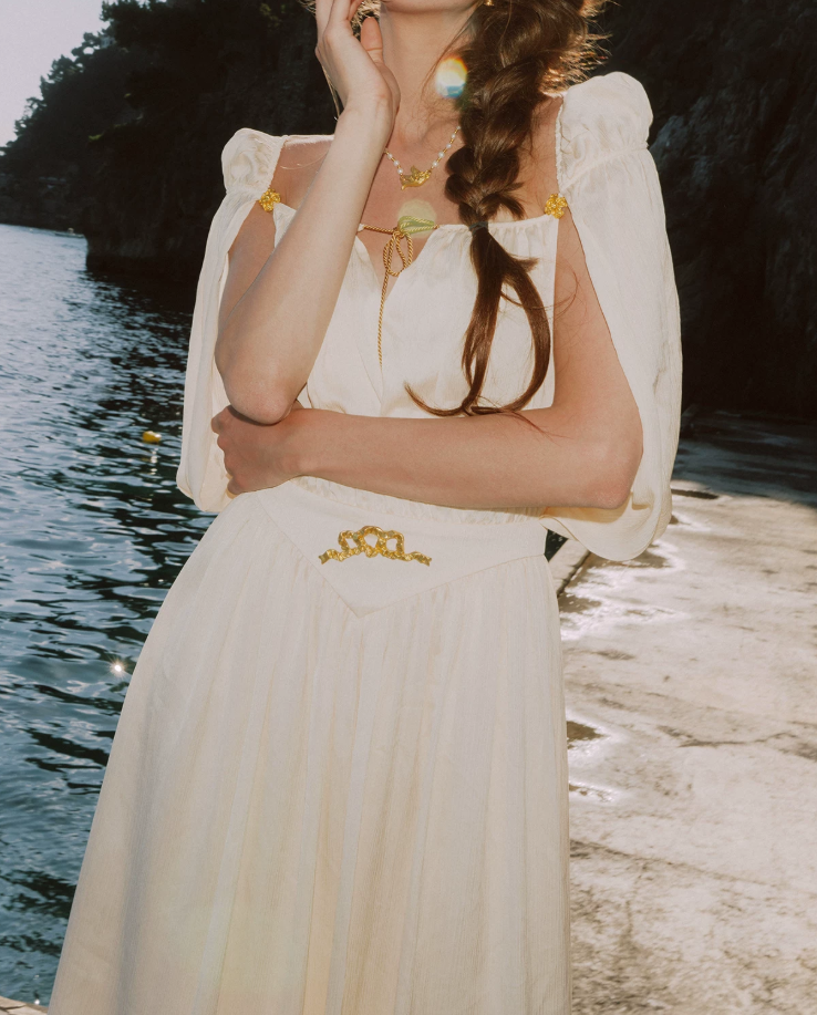 Flowy Short Sleeve White Prom Dress Chiffon A-Line Evening Dress C8627