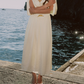 Flowy Short Sleeve White Prom Dress Chiffon A-Line Evening Dress C8627