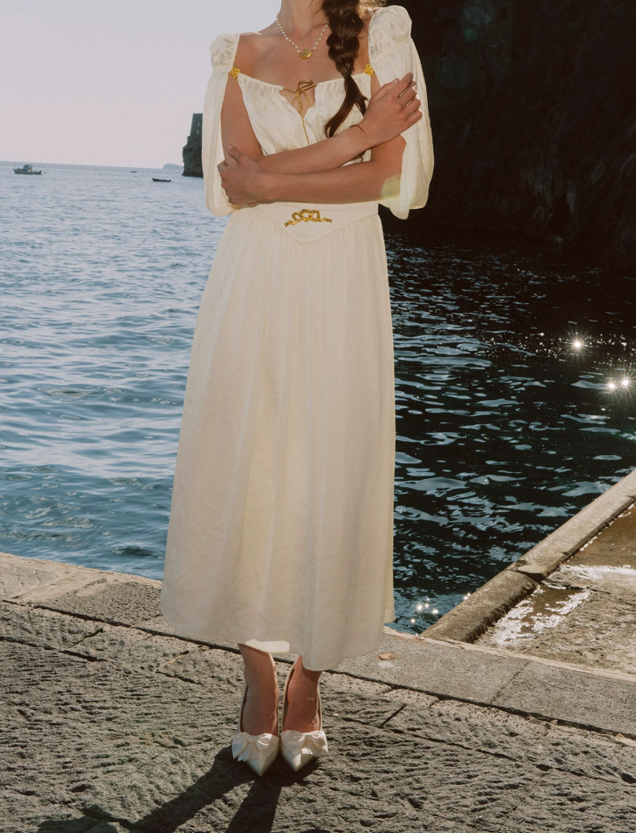 Flowy Short Sleeve White Prom Dress Chiffon A-Line Evening Dress C8627
