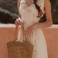 Classical V Neck Ivory Prom Dress 3D Floral Chiffon A-Line Evening Dress C8628